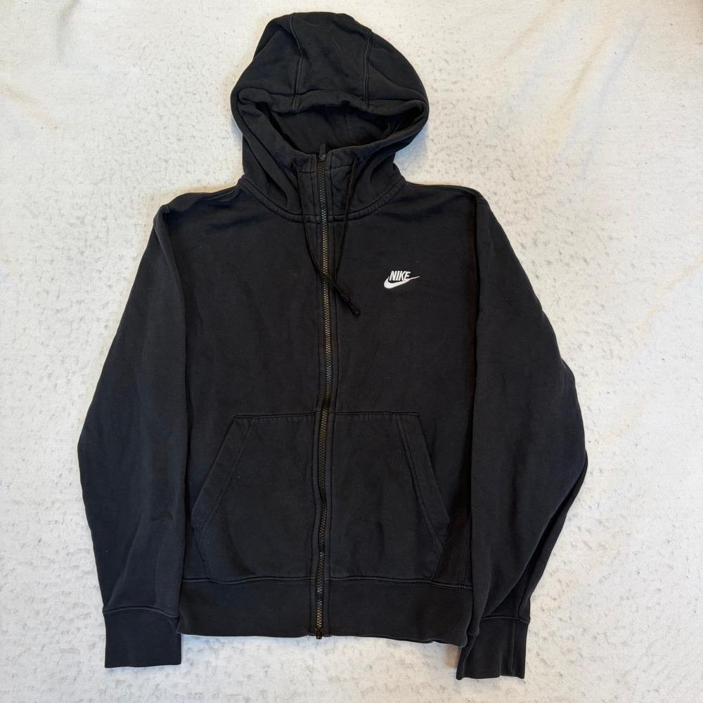 Nike Full Zip Hoodie Mens Small Black Embroidered Logo Fleece Lined